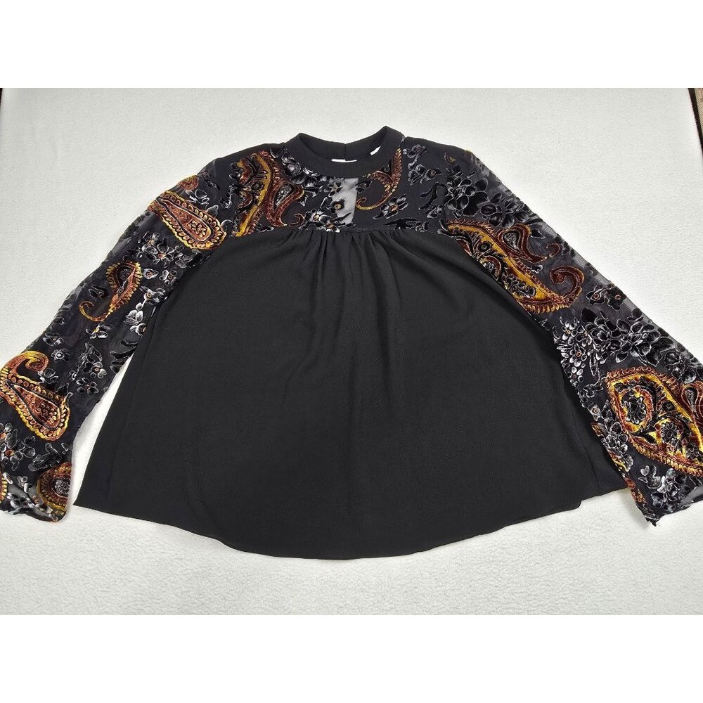 Umgee Black & Paisley Long Sleeve Top S Whimsigoth Bell Sleeve Keyhole